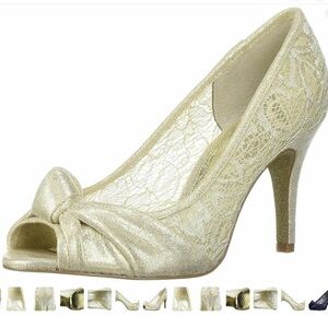 Adrianna Pappel sz 8 Francesca gold lace knot peeptoe heels